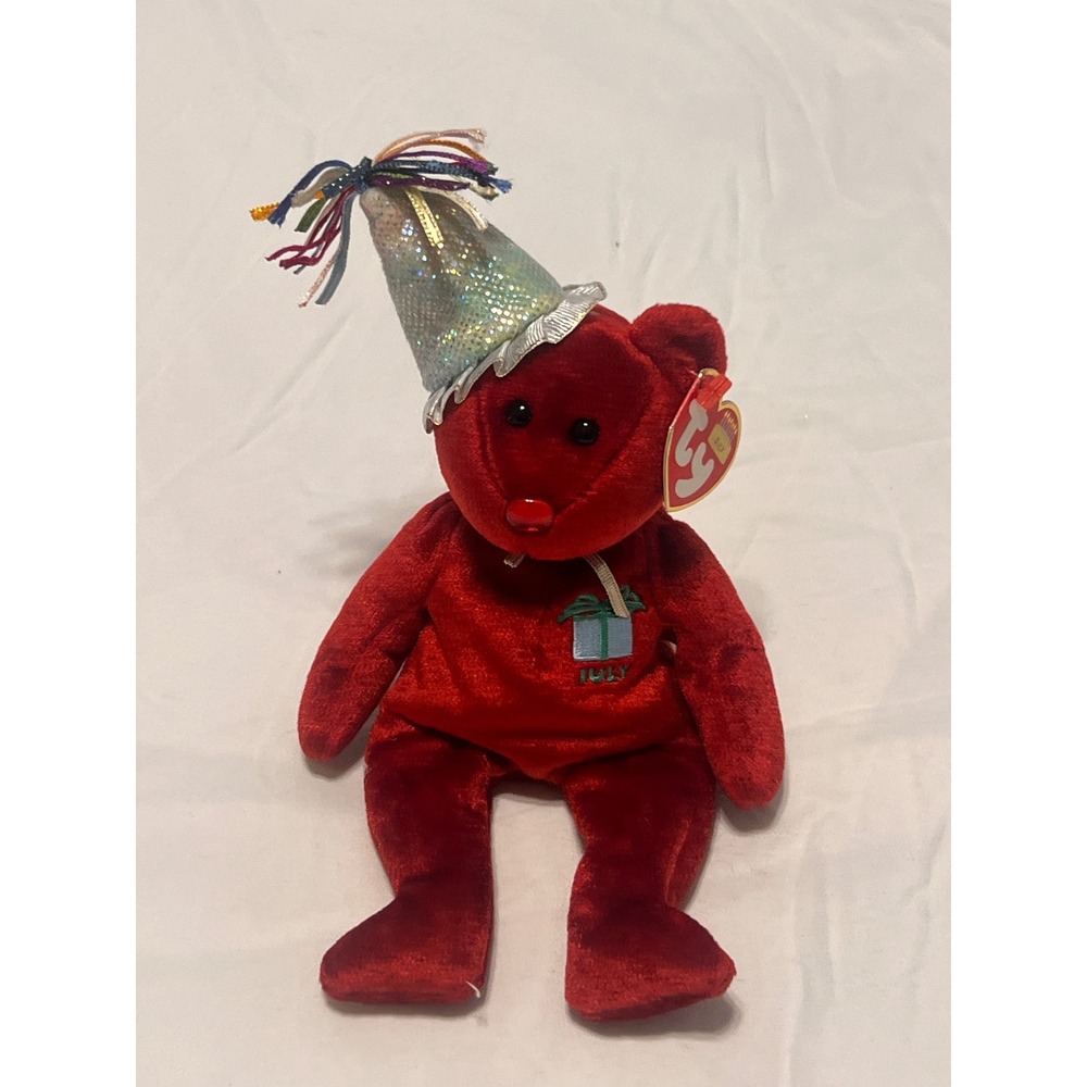Ty Beanie Babies July Birthday Bear Red Plush Party Hat 2002 4557